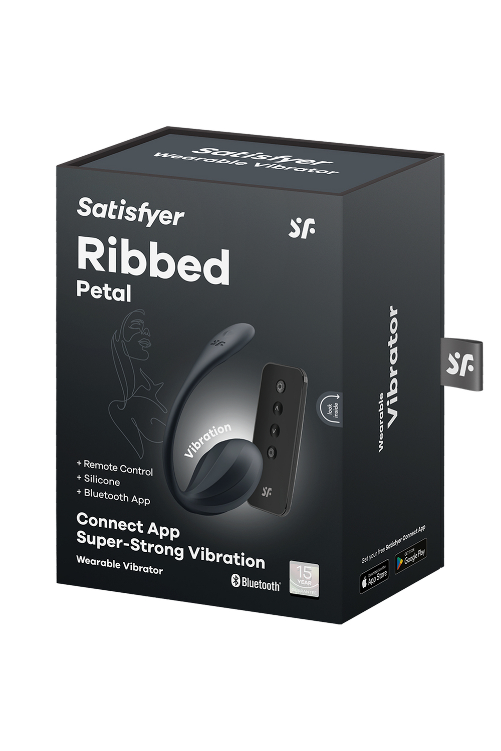 Виброяйцо Satisfyer Ribbed Petal Connect App с пультом ДУ, черное