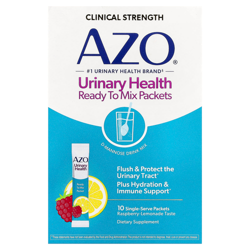 AZO, Urinary Health, готовые к смешиванию пакетики, малина и лимонад, 10 порционных пакетиков по 5,3 г (0,19 унции)