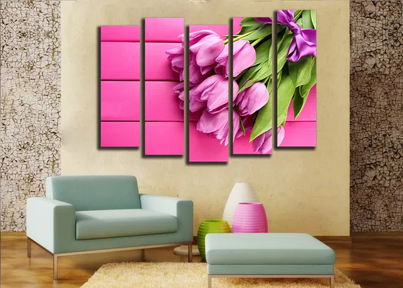 Модульная картина "Нежно-розовые тюльпаны"