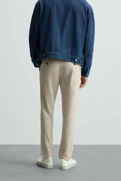 ZARA БРЮКИ ЧИНОС ИЗ КОМФОРТНОЙ РЕЛЬЕФНОЙ ТКАНИ, БЕЖЕВЫЙ