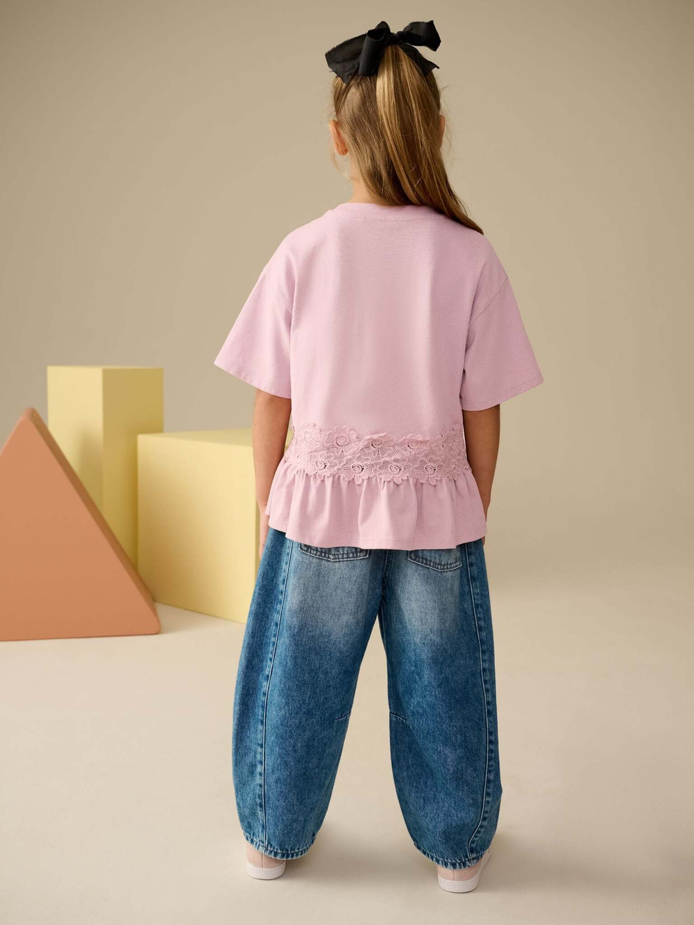 Футболка с кружевом для девочки Next E44-410, Розовый