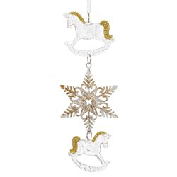 GAEM Украшение новогоднеe подвеска"Снежинка с лошадками", L6,5 W1 H19 см, 2в.
