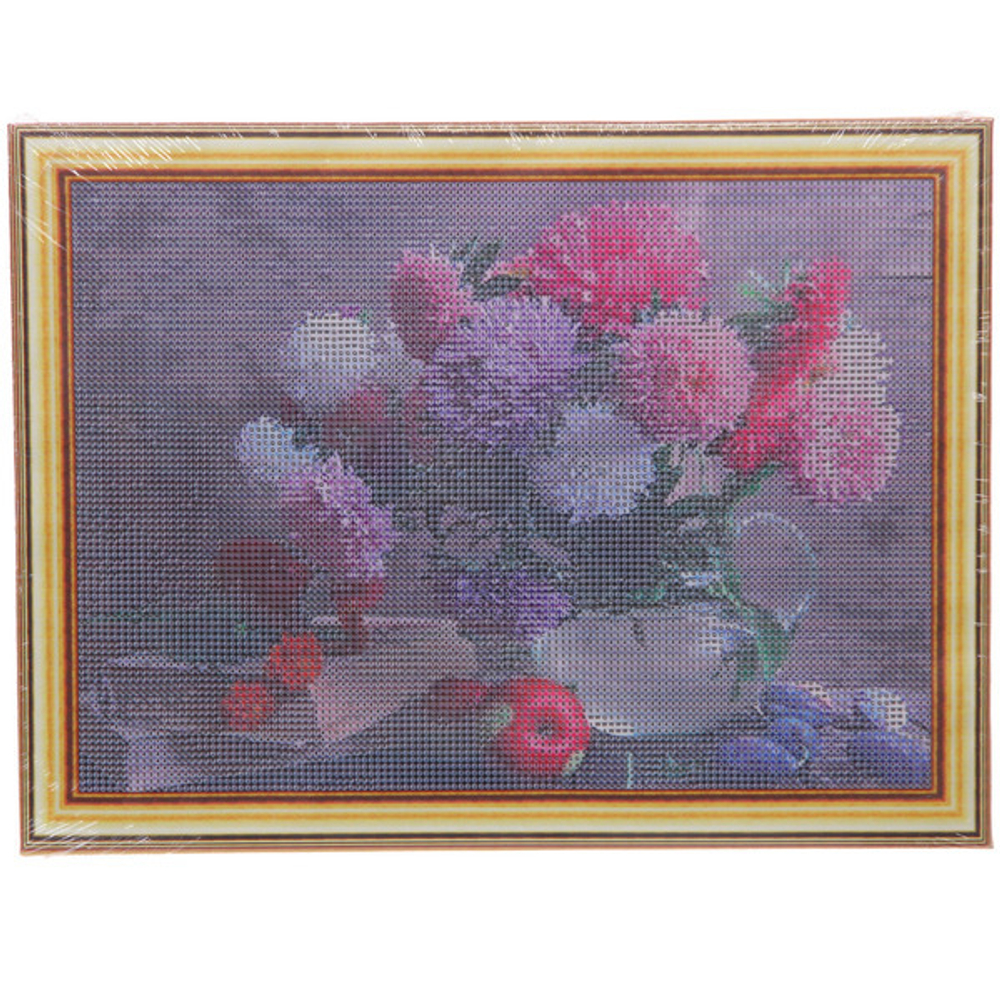 Алмазная мозаика на подрамнике с полным заполнением «МИР ЯРКИХ КРАСОК», герберы и сирень, 30*40см