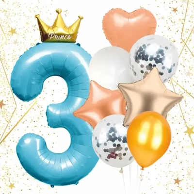 Набор шаров 8 шт «3 - Prince», голубой (цирфа + 7 шаров)