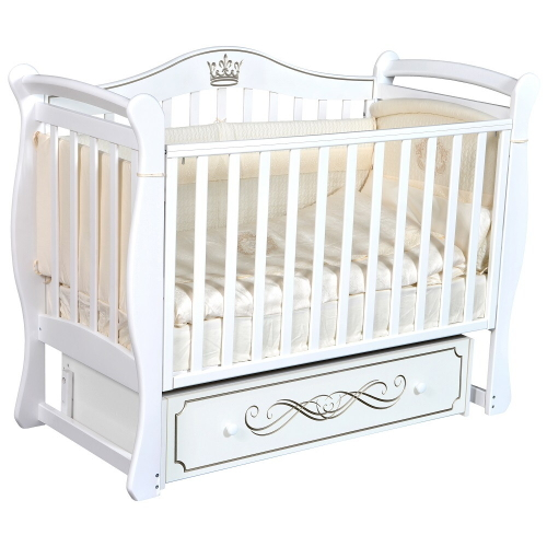 Детская кроватка Кедр Bella 1 с ящиком и маятником белый