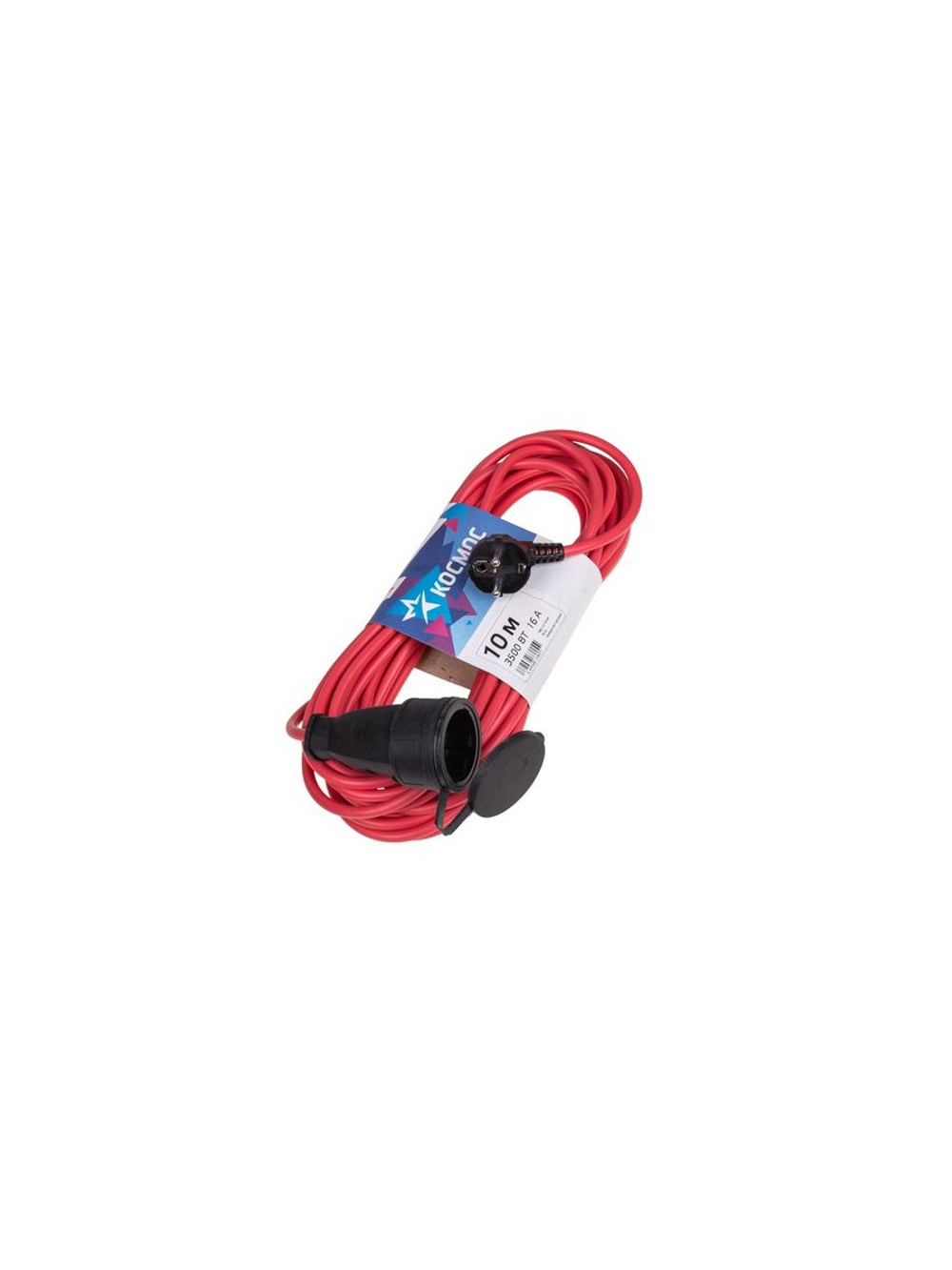 Удлинитель-шнур 1х10м 16А IP44 220В 3.5кВт ПВС 2х1.5 УХ16 Россия КОСМОС YSHKsm10m-1g(16A)S