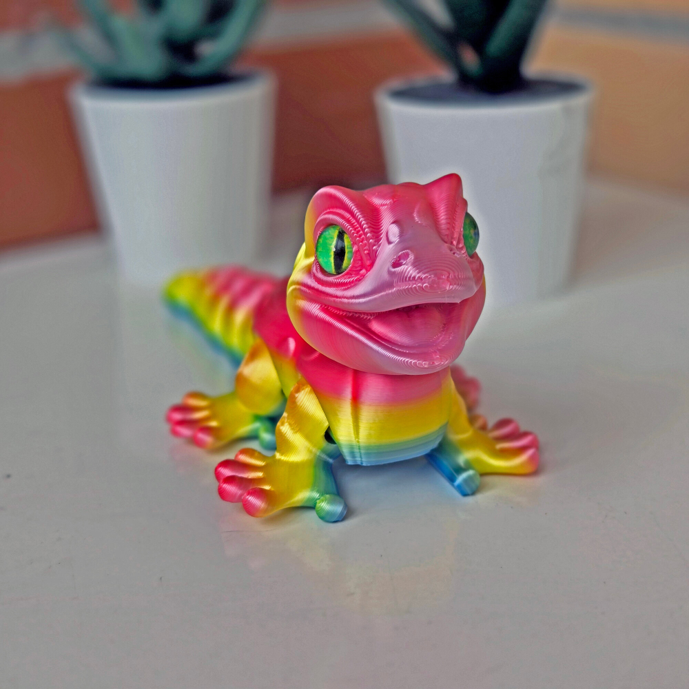 Ящерица леопардовая, 3D игрушка-антистресс, 16 см. градиентный окрас розово-желтая