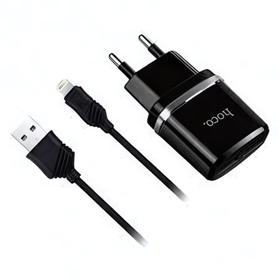 Зарядное устройство HOCO C12 2.4A 2USB + кабель microUSB Black