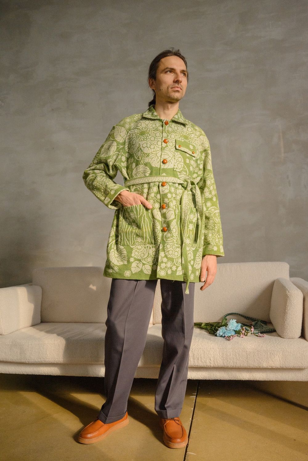 Купить Куртка Soeurs с Антикварными Деревянными Пуговицами/Antique Wooden Buttons Jacket зеленая Куртка Soeurs с Антикварными Деревянными Пуговицами/Antique Wooden Buttons Jacket зеленая