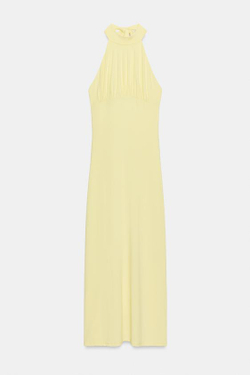 ZARA ПЛАТЬЕ МИДИ С ГОРЛОВИНОЙ ХАЛТЕР И ЗАВЯЗКАМИ, ЖЕЛТЫЙ