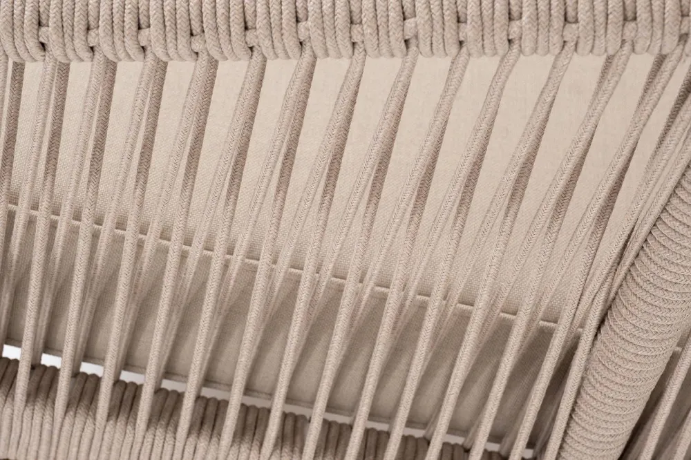 "Канны" левый модуль плетеный из роупа, основание дуб, роуп бежевый круглый, ткань бежевая 052