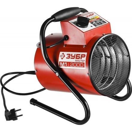 Пушка тепловая КОМПАКТ, ЗУБР ЗТП-М1-2000, круглая, электрическая, гладкий нерж ТЭН, 220В, 2/1 кВт