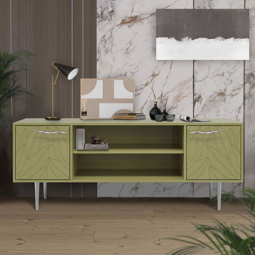 Тумба под ТВ Арт Колор leaves 155см Стайл Сильвер Зеленая олива