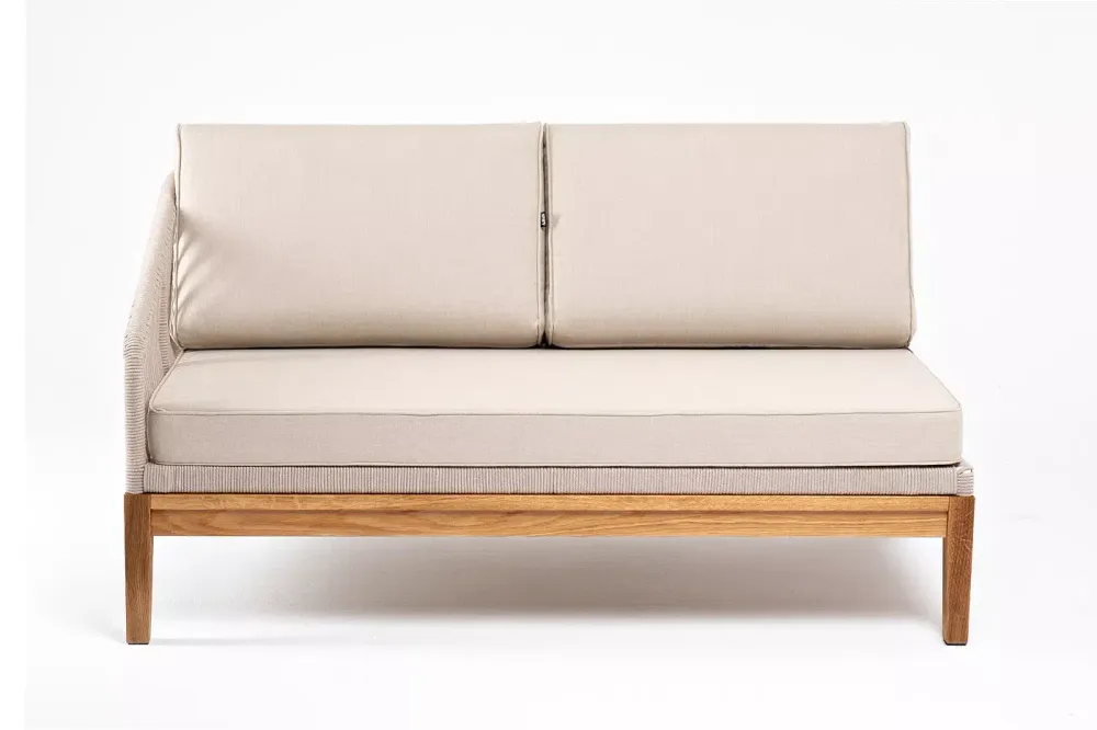 "Канны" правый модуль плетеный из роупа, основание дуб, роуп бежевый круглый, ткань бежевая 052