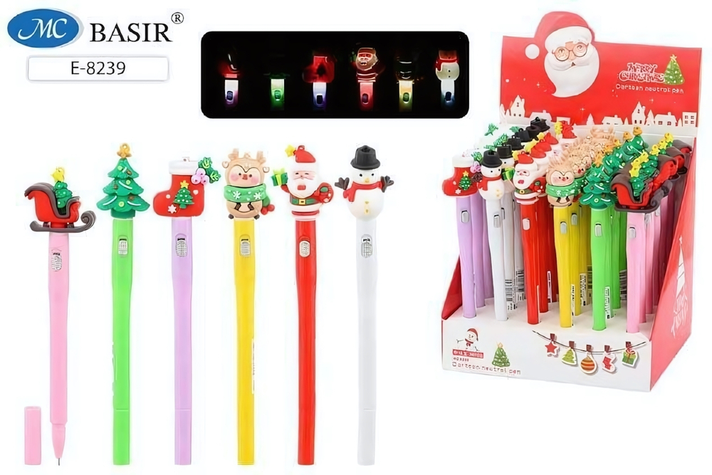 Ручка шариковая синяя, фонарик "Новогодние" в ассортименте (Basir)