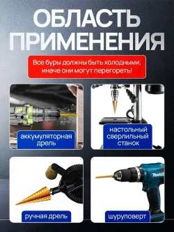 Набор ступенчатых фрезеровальных конусных сверл по металлу и дереву из 6 предметов в кейсе