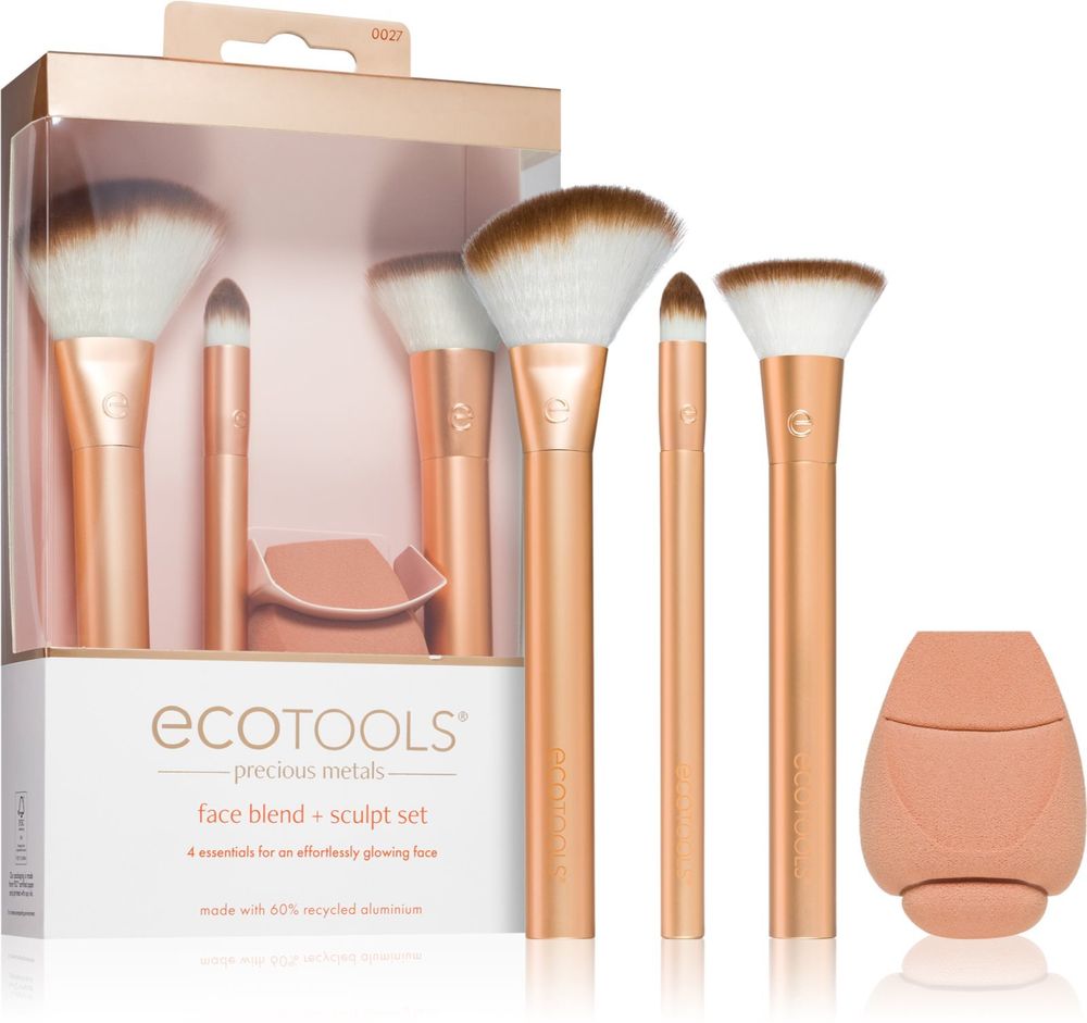 EcoTools powder brush + foundation brush + concealer brush + makeup sponge Precious Metals