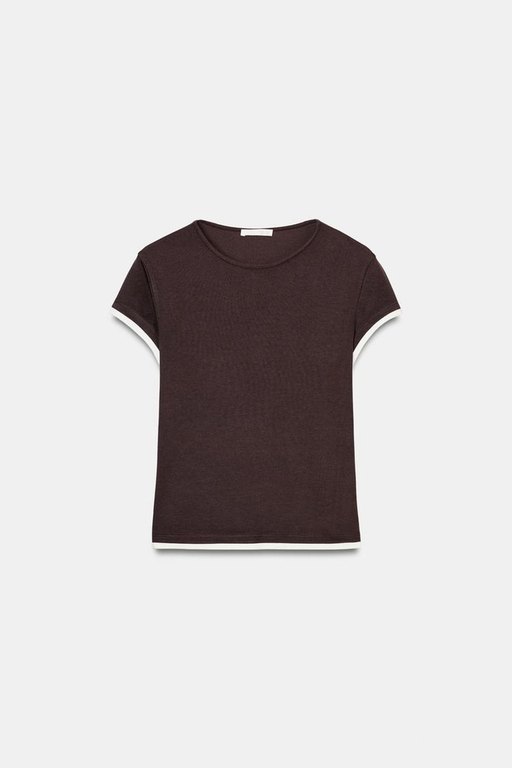 ZARA ФУТБОЛКА С КОНТРАСТНЫМИ ДЕТАЛЯМИ, ШОКОЛАДНЫЙ