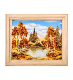 AMB-54/ 4 Картина «Озеро в лесу» (с янтарной крошкой) дер.рамка 12х15