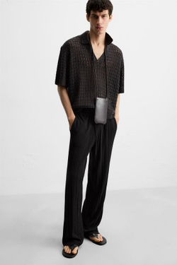 ZARA БРЮКИ ИЗ РЕЛЬЕФНОГО ТРИКОТАЖА, ЧЕРНЫЙ