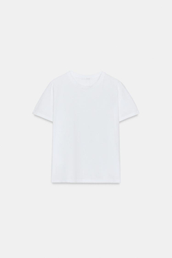 ZARA ХЛОПКОВАЯ ФУТБОЛКА В СТИЛЕ РУСТИК, БЕЛЫЙ