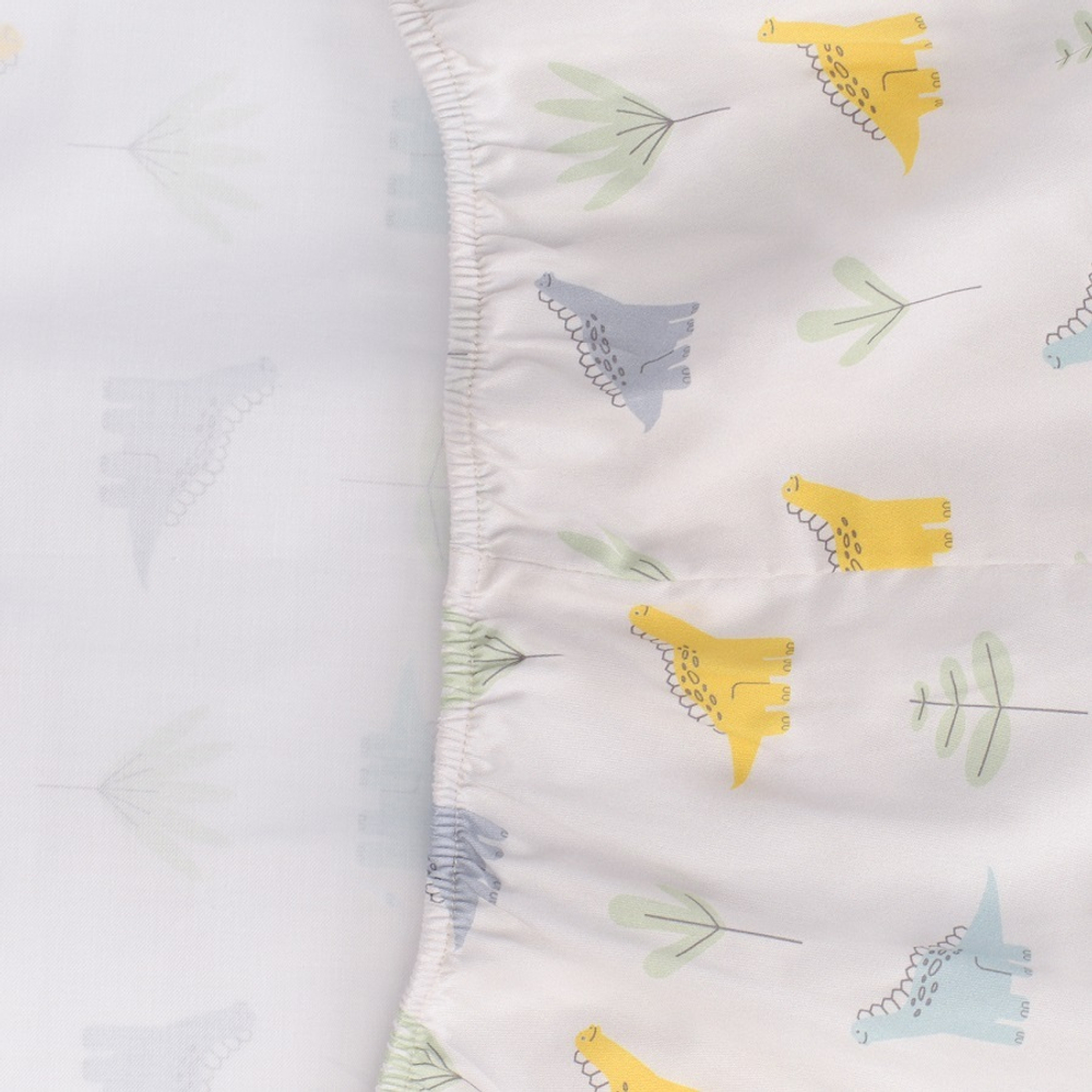 Простыня на резинке из сатина с принтом dinosauria world из коллекции tiny world, 80х160х20 см