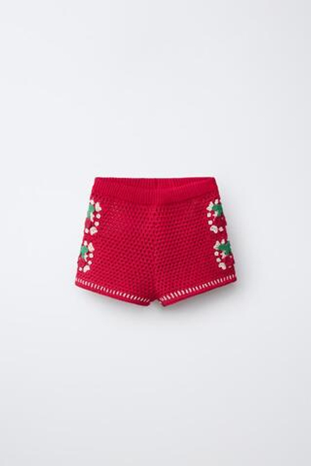 ZARA БЕРМУДЫ ИЗ КРУЖЕВА КРОШЕ С ВИШНЯМИ, КРАСНЫЙ