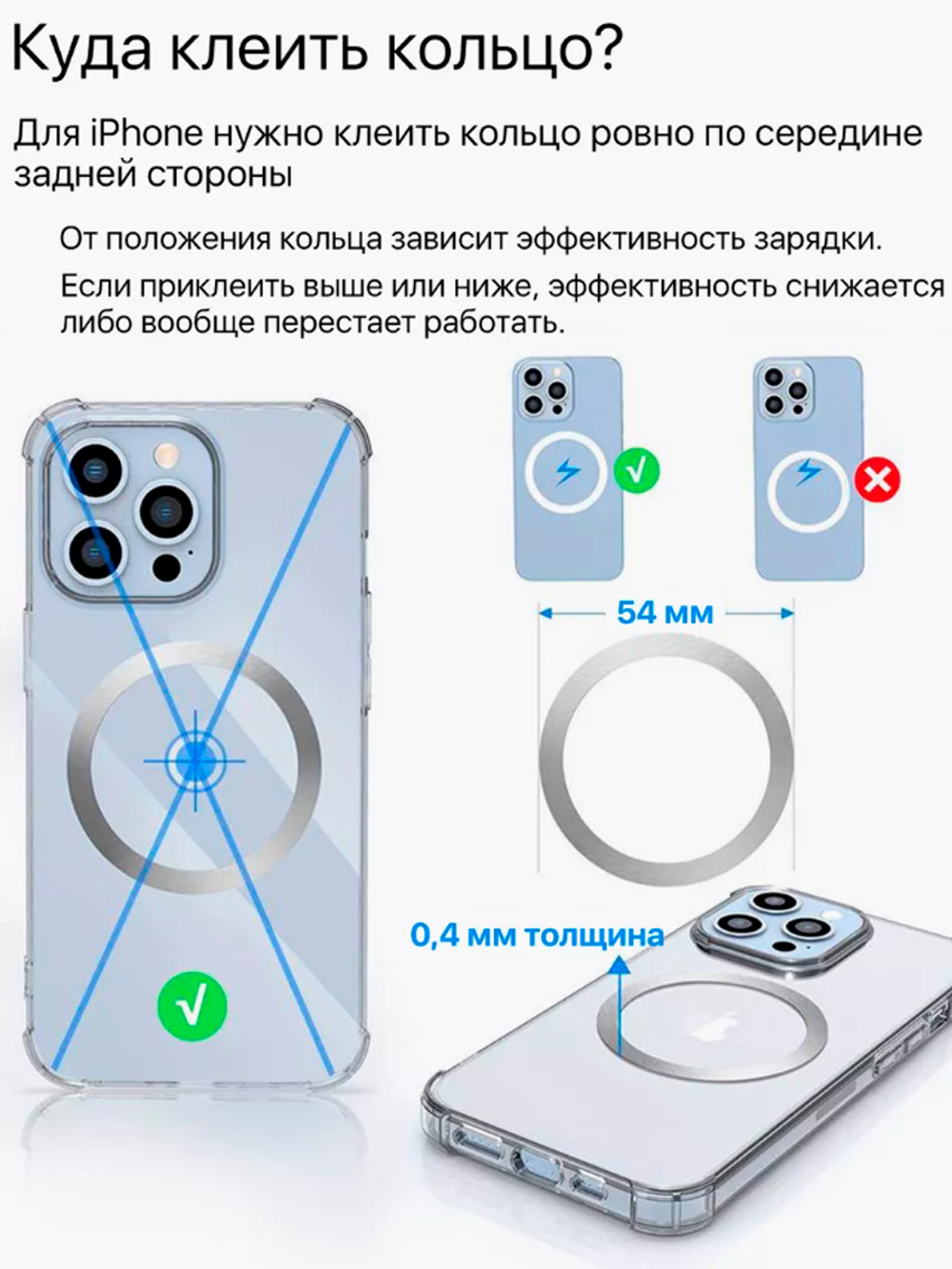 Металлическое кольцо MagSafe для телефона и чехла с силиконовым покрытием