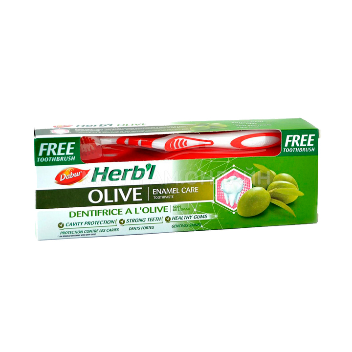 Зубная паста Dabur Herb'l Olive экстракт Олив (бережное отбеливание) + зубная щетка 150 г