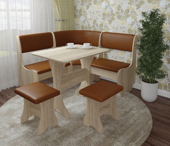 Кухонный уголок compatto "Оливьер" (Дуб сонома/Кожзам Mercury Cognac (AT)) -G