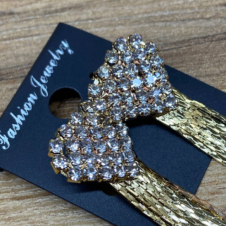 Серьги англ.заст. Bogema сердце из страз кристалл круг цепочки жгутики металл золотистый