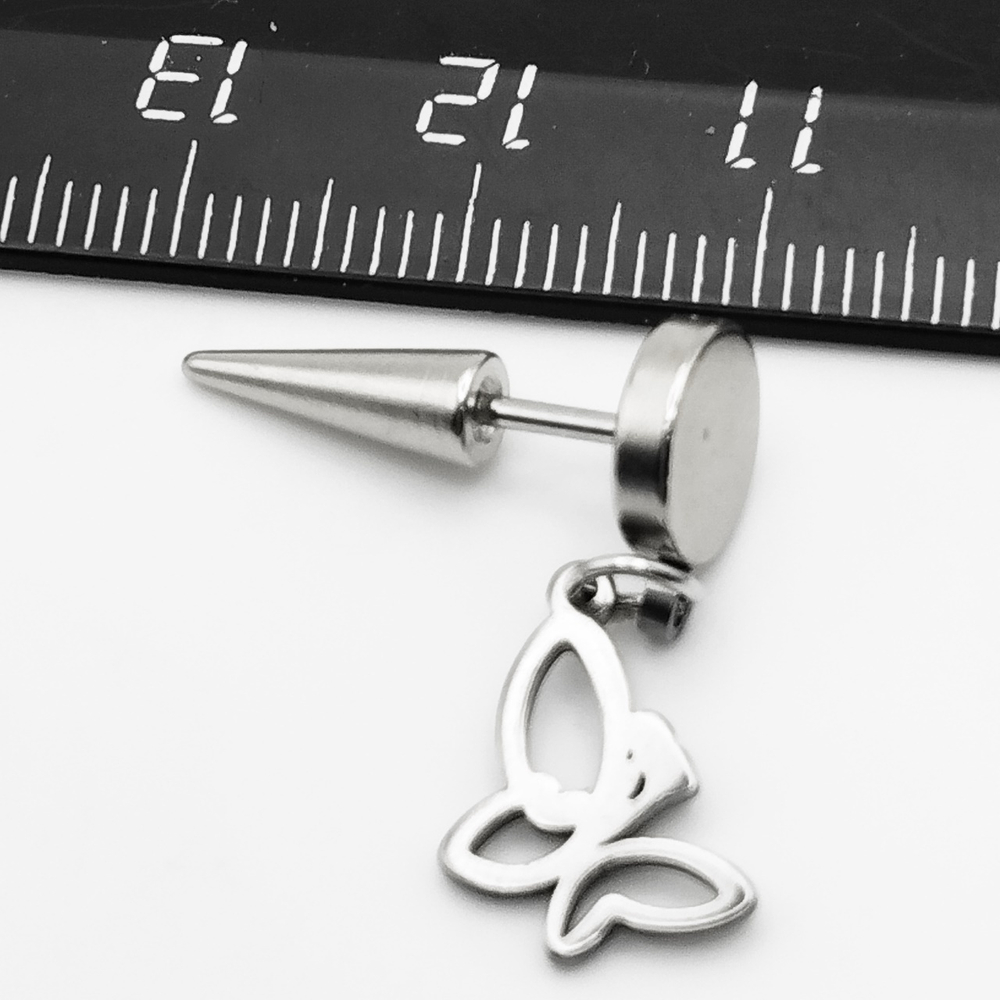 Серьга (1шт) гвоздик "Бабочка", закрутка - конус. Сталь 316L