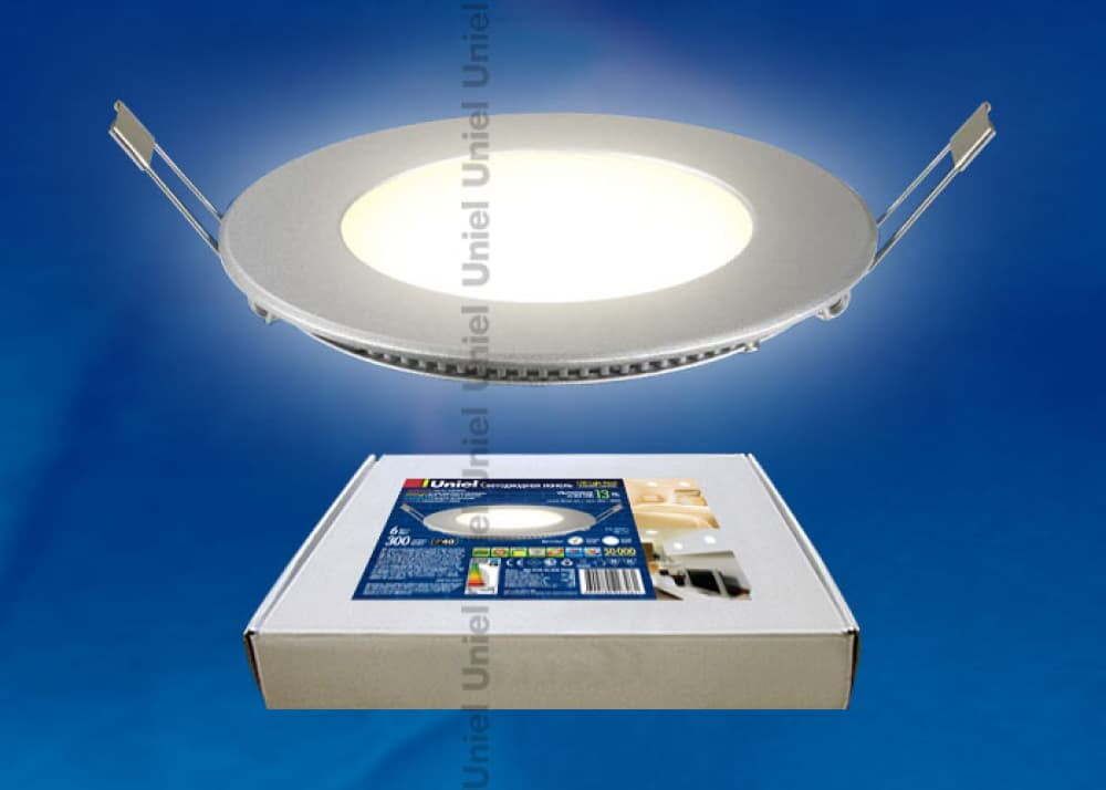 ULP-R120-06/WW SILVER Светильник светодиодный потолочный встраиваемый Uniel. Ультратонкий. Диаметр 120*15 mm. Цвет корпуса серебристый.