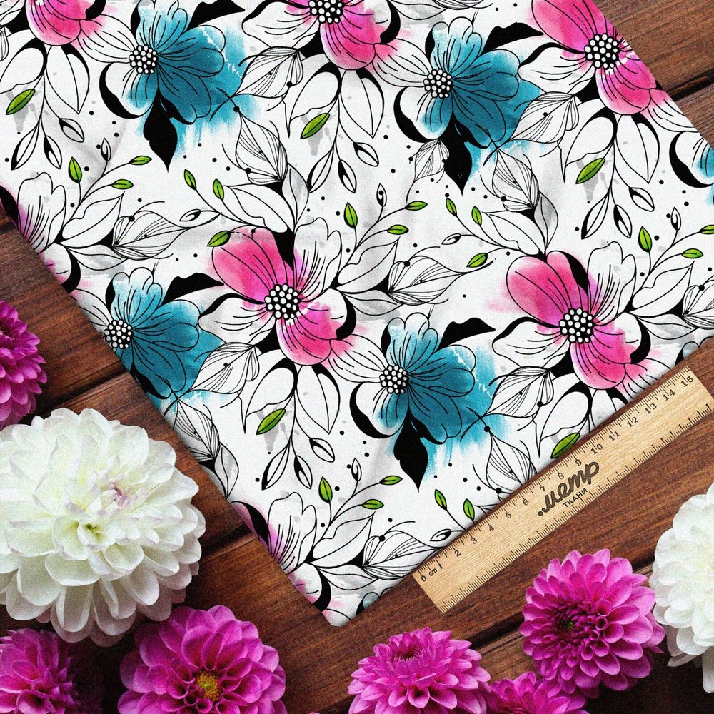 Ткань шифон графические цветы