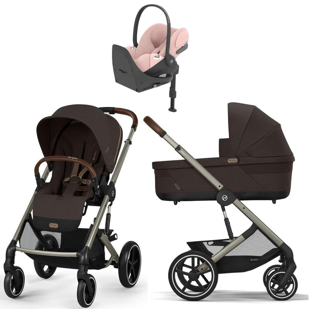 Коляска Cybex Balios S Lux TPE complete Cloud T Peach Pink Plus Base T 4 в 1 Chocolate Brown с дождевиками