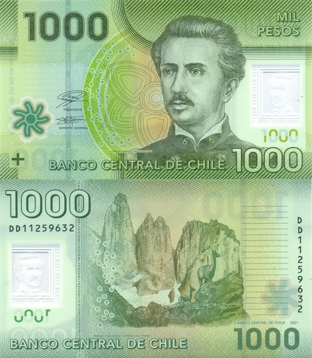 Чили 1000 песо 2010-2021 Игнасио Каррера Пинто UNC