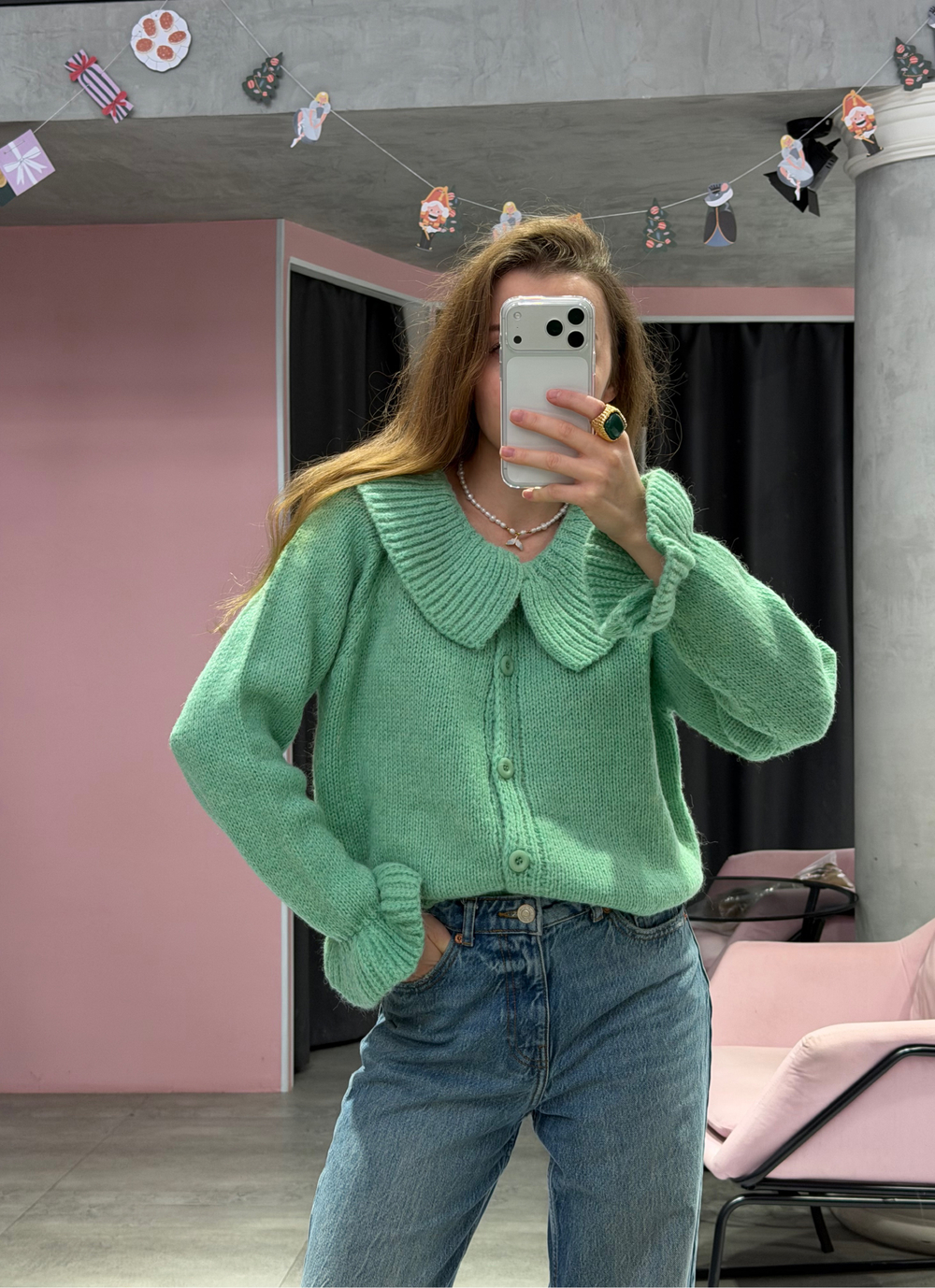 Кардиган с воротничком Candy зеленый