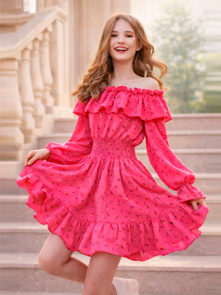 Платье для девочки нарядное с цветочками розовое