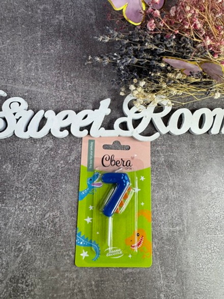 Свеча цифра 7 "Динозаврик" 3.5х4,5 + 2,5 см 1шт с держателем