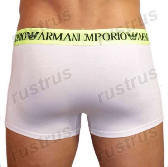 Мужские трусы боксеры белые с салатовой резинкой Emporio Armani