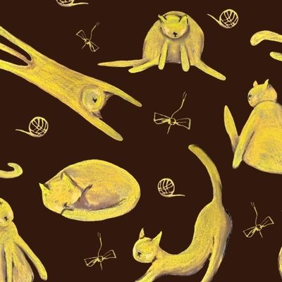 Желтые котики на коричневом фоне