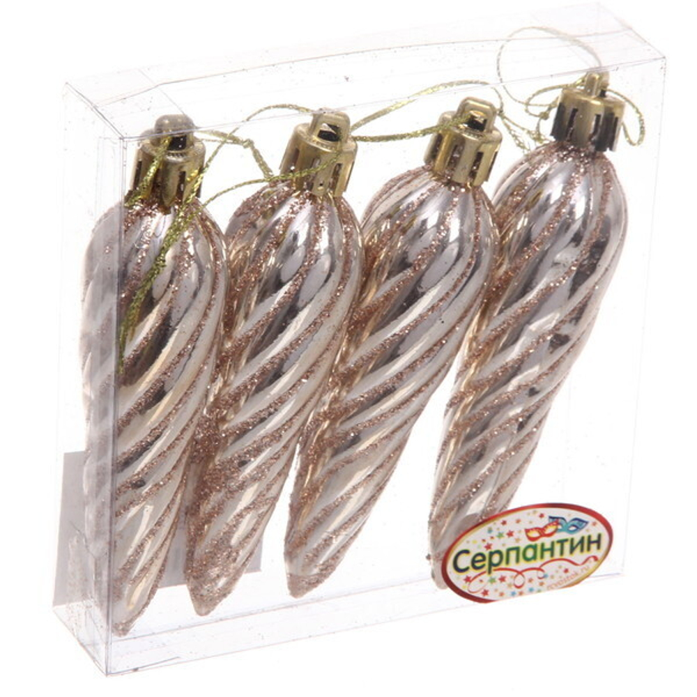 Ёлочные игрушки «Сосулька спиралька» 8,5см (набор 4шт), шампань
