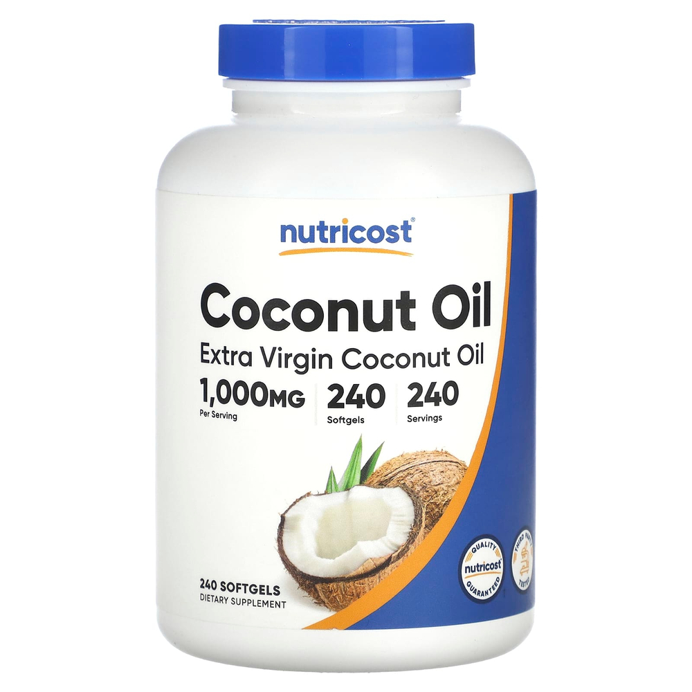 Nutricost, нерафинированное кокосовое масло высшего качества, 1000 мг, 240 капсул