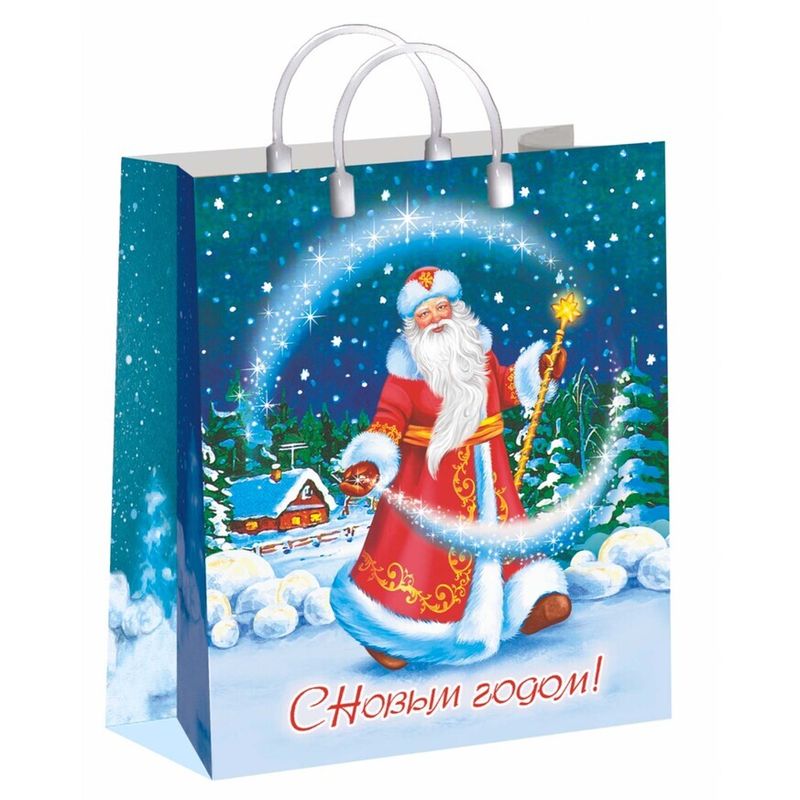 Сумка новогодняя Россия 23*27 см 150 мкм пласт. ручка Сияние ночи 1 шт 40 шт/кор