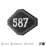Номерок на дверь квартиры 587, для кабинета, офиса, шильдик 9 х 7 см, черный, Айдентика Технолоджи