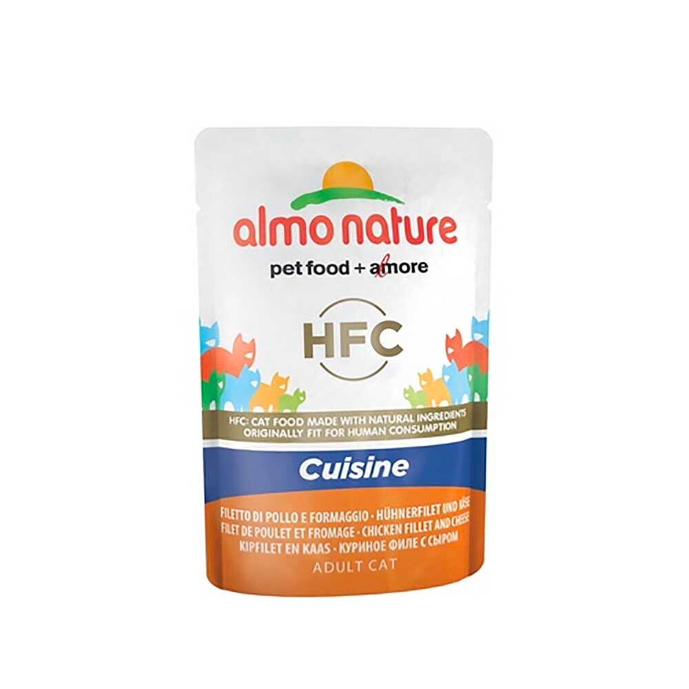 Almo Nature консервы для кошек "HFC Jelly" с куриным филе и сыром (43% мяса) (желе) 55 г пакетик