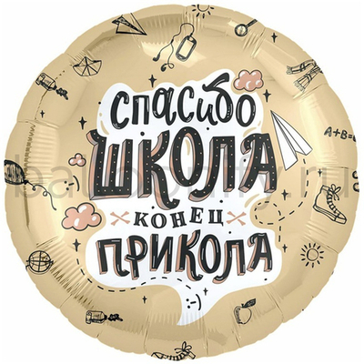 Фольгированная фигура, круг, РУС СПАСИБО ШКОЛА КОНЕЦ ПРИКОЛА,18"/46СМ