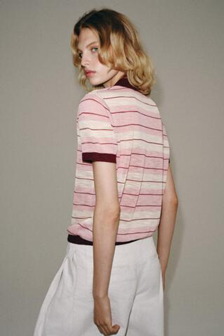 ZARA ТРИКОТАЖНОЕ ПОЛО В ПОЛОСКУ, РОЗОВЫЙ/БЕЛЫЙ