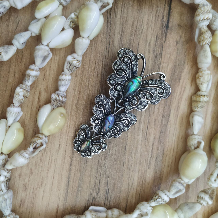 Брошь 3 бабочки со стразами перламутр Гелиотис
