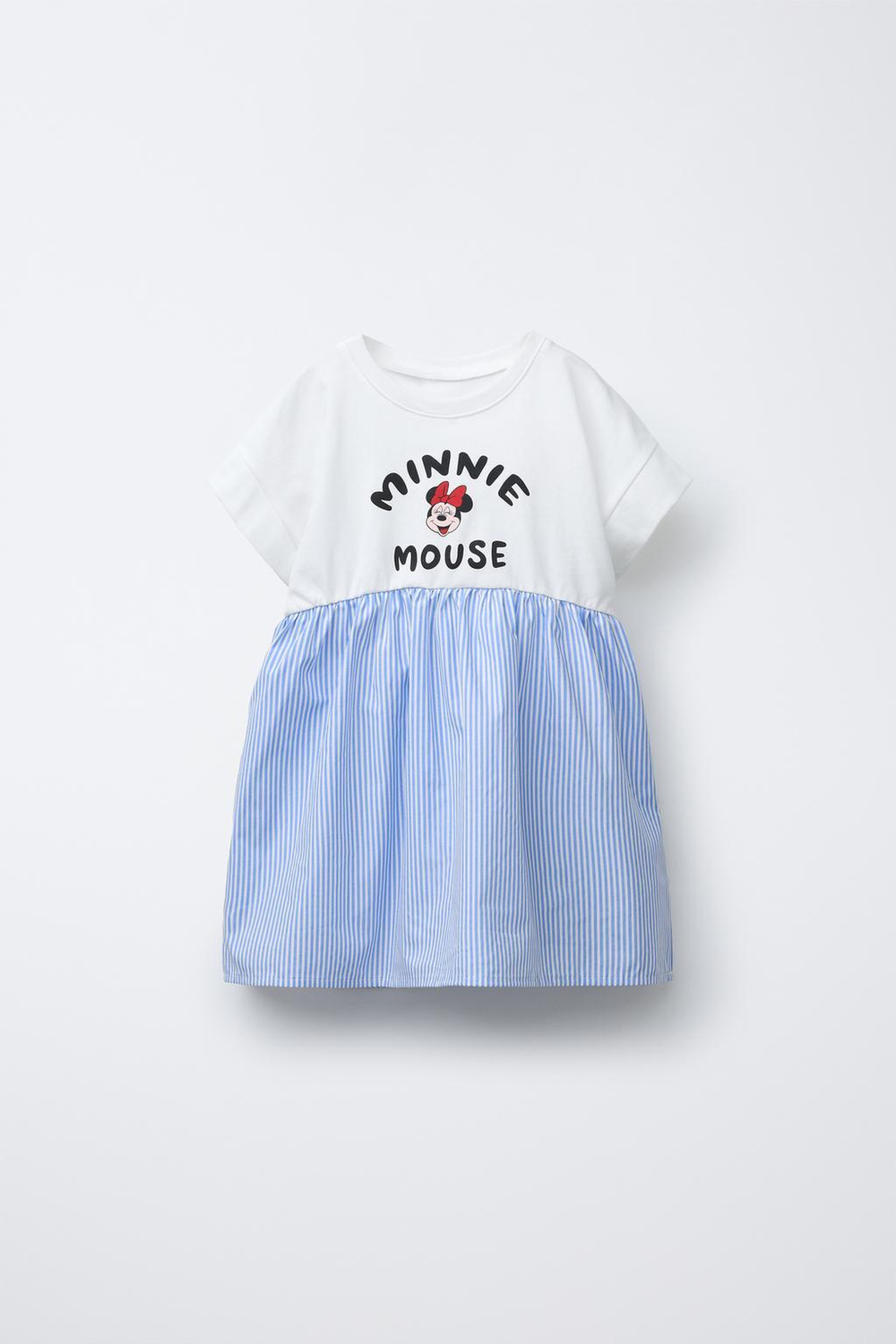 ZARA ПЛАТЬЕ С КОНТРАСТНОЙ ДЕТАЛЬЮ В ПОЛОСКУ И ПРИНТОМ MINNIE MOUSE © DISNEY, ГОЛУБОЙ